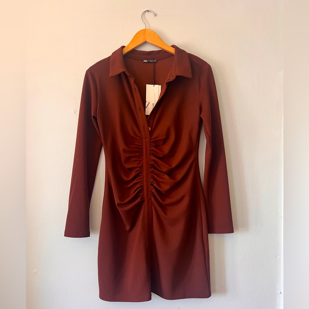 Brown mini long sleeve dress - Picture 1 of 4